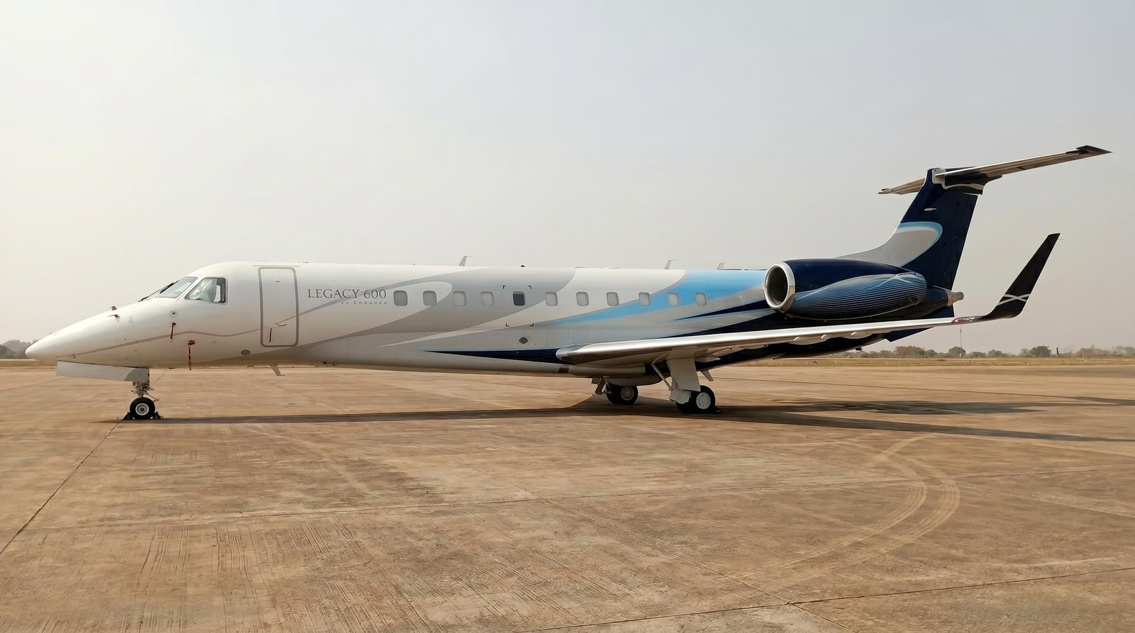 Dark private jet ready on runway